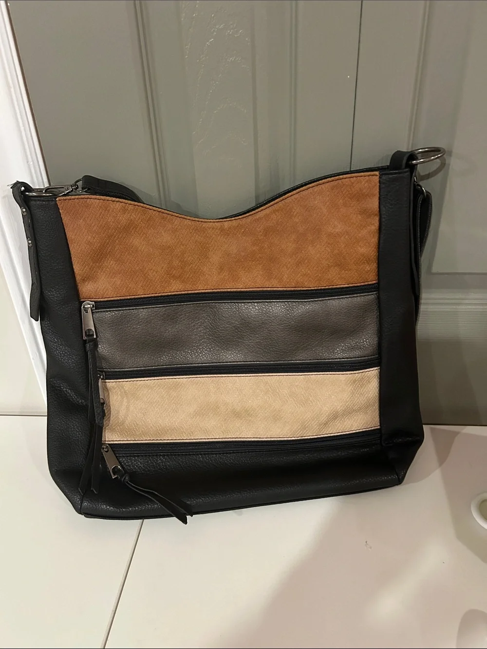 Women’s Black Multi-Color Panel Shoulder Bag - Picture 1 of 10